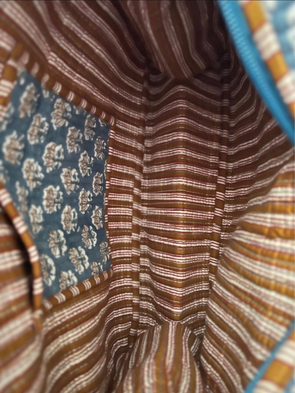 Mini Tote Bag - Blue & Brown