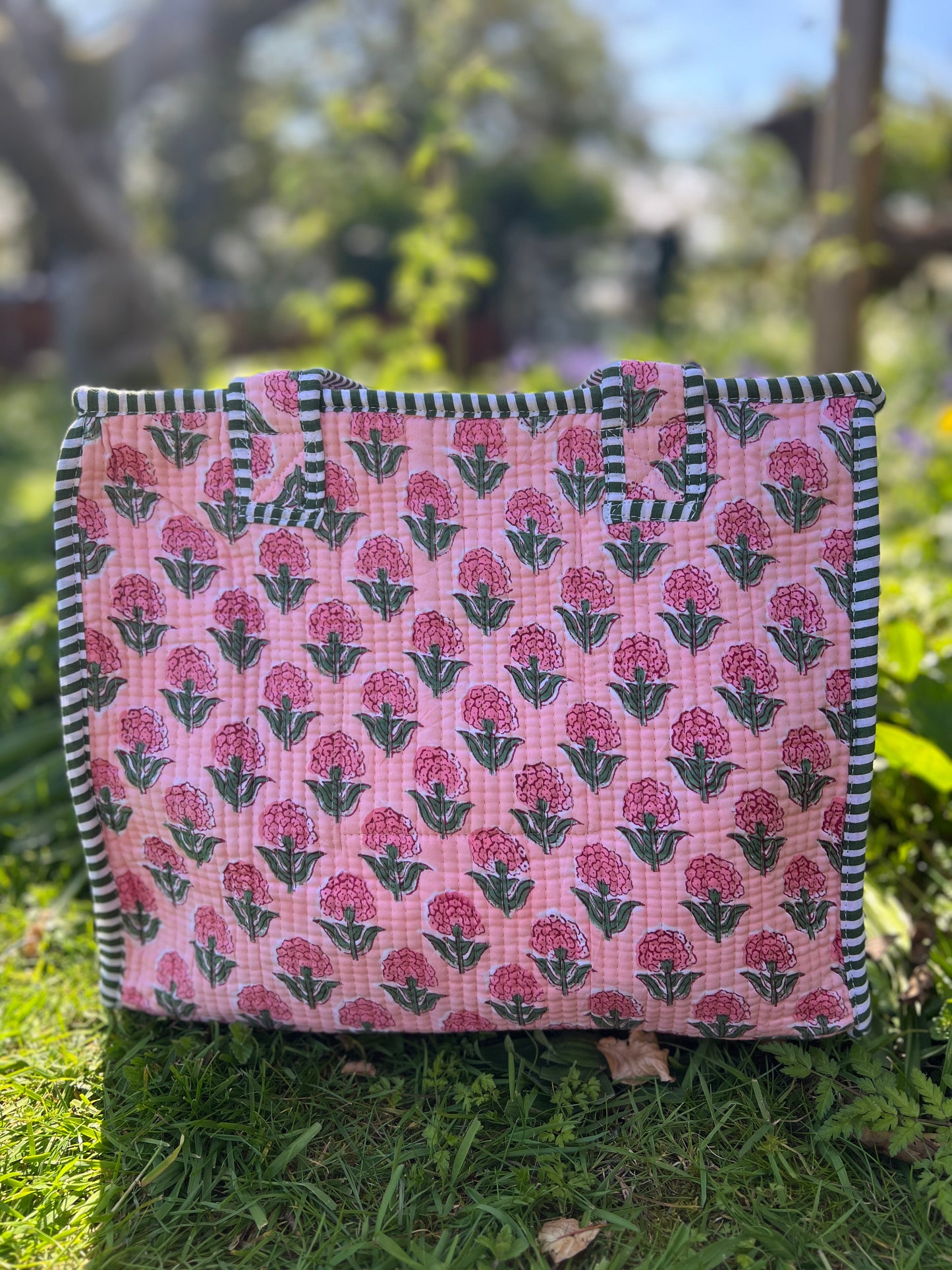 Primrose Pink Blockprint Mini Tote Bag