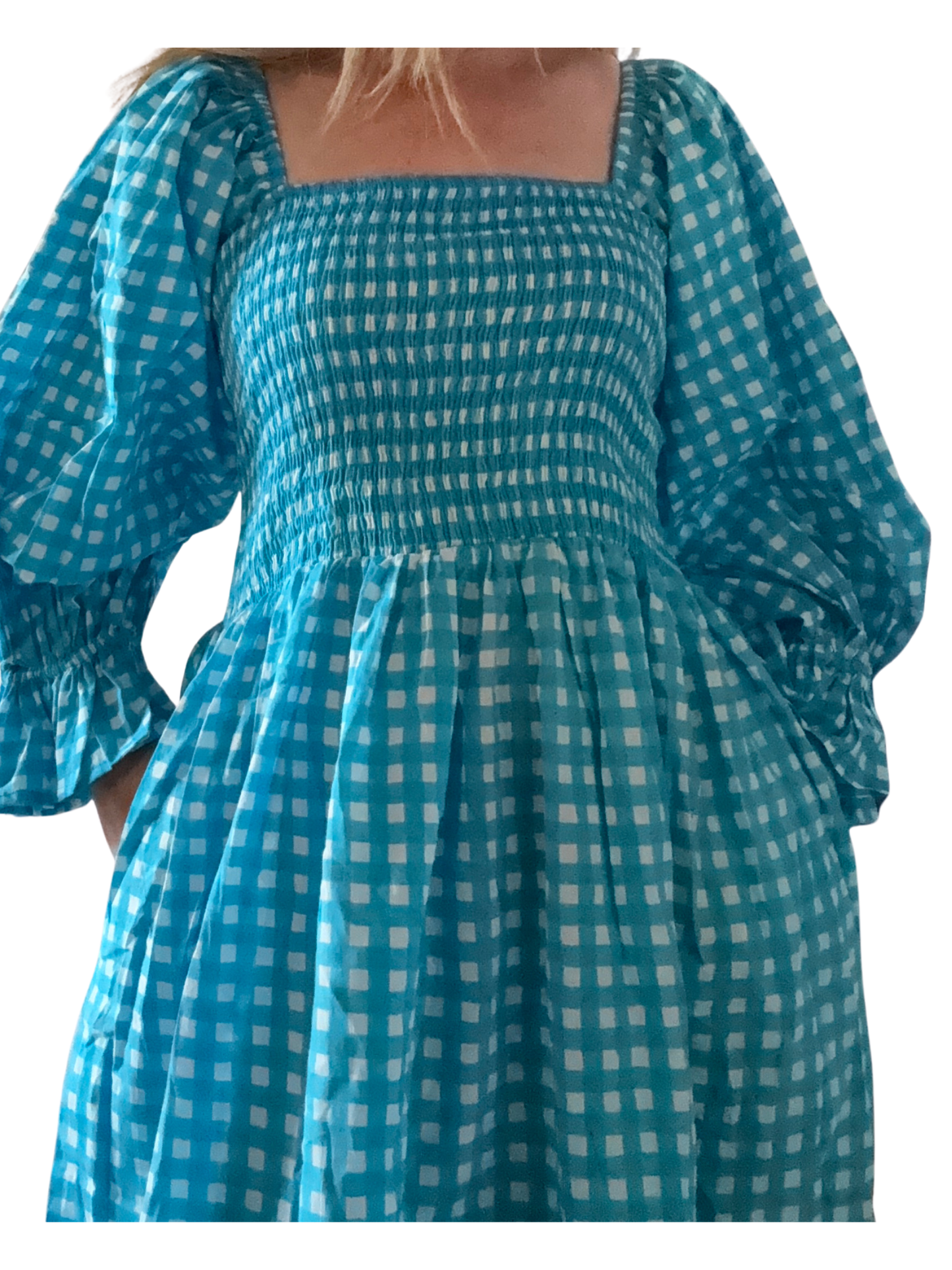 French Blue Gingham Cotton Dress