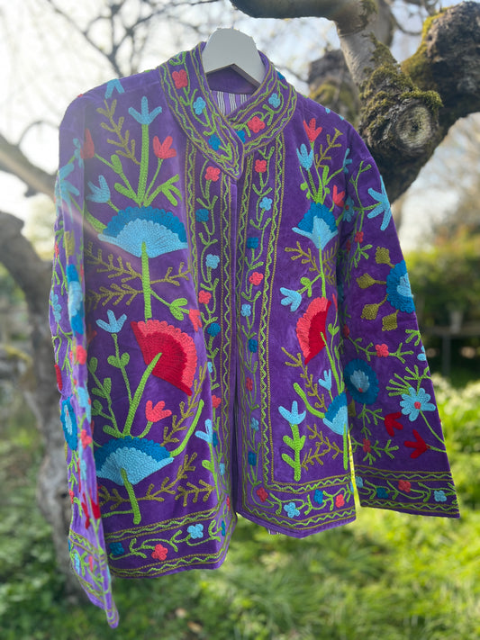 Purple Velvet Floral Suzani Jacket