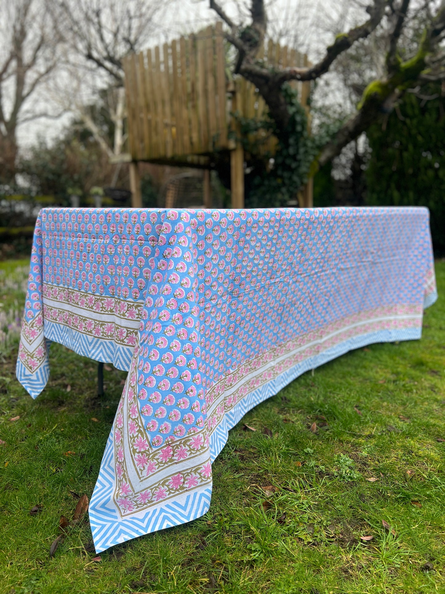 Blue and Pink Booti Tablecloth