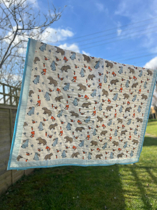 Badger and Hearts Blockprint Childs Quilt