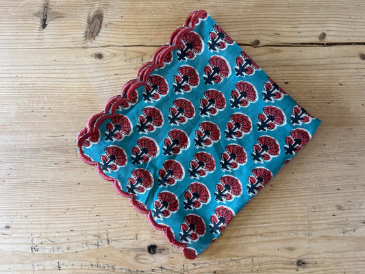 Blue and Orange Scalloped Napkins x 6