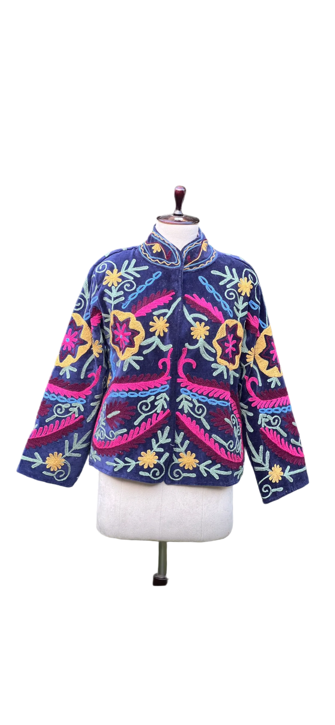 Navy And Pink Velvet Suzani Jacket