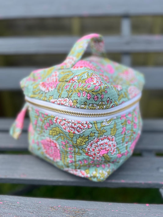 Blue and Pink Carnation Makeup Case