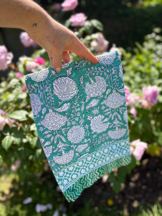 Mint Green Blockprint Kitchen Towel