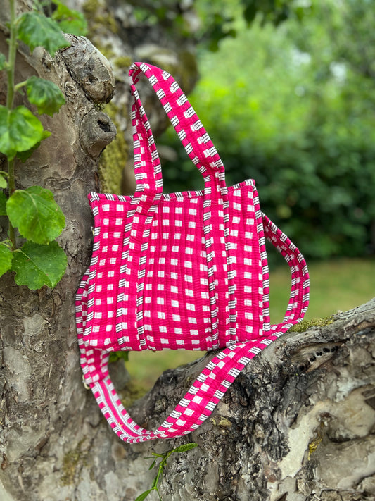 Super Mini Tote - Bright Pink Gingham