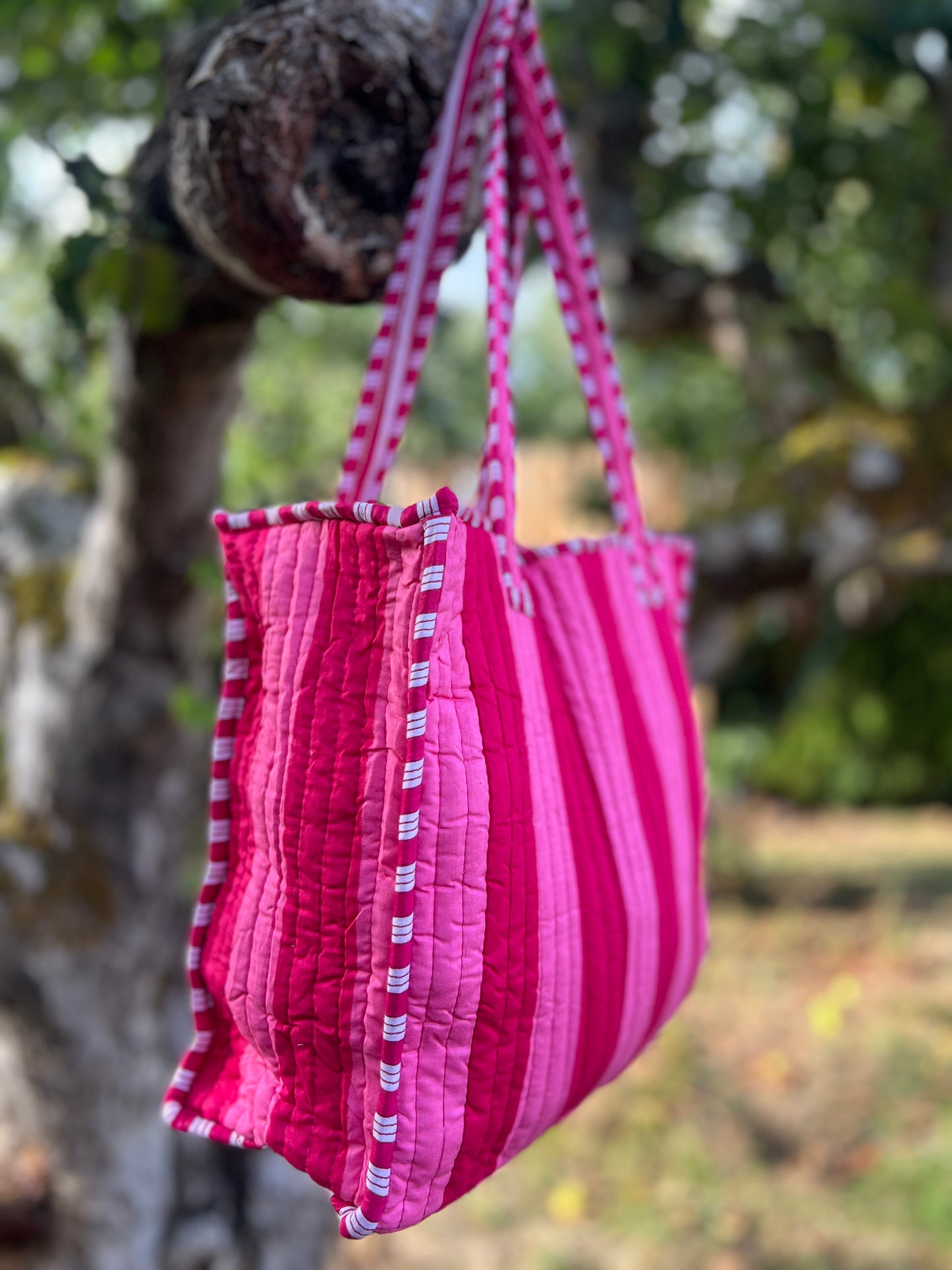 Pink and Red Stripe Mini Tote