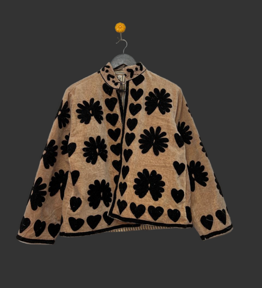 Suzani Velvet Jacket - Black and Biscuit