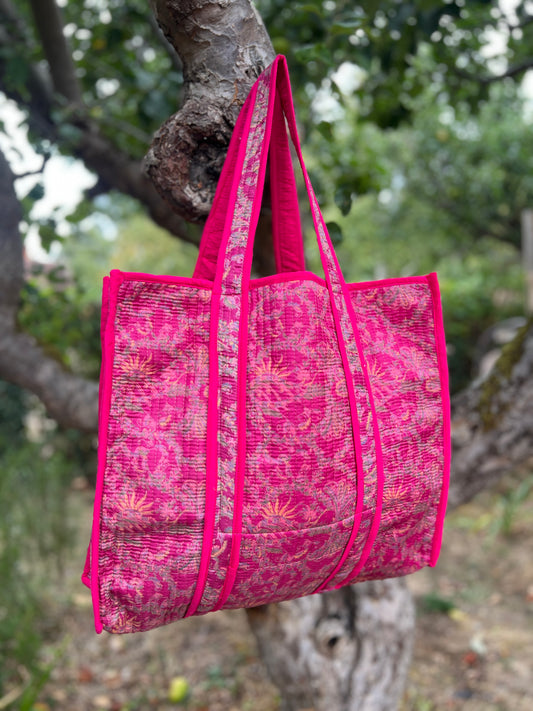 Vibrant Pink Silk Sari Tote