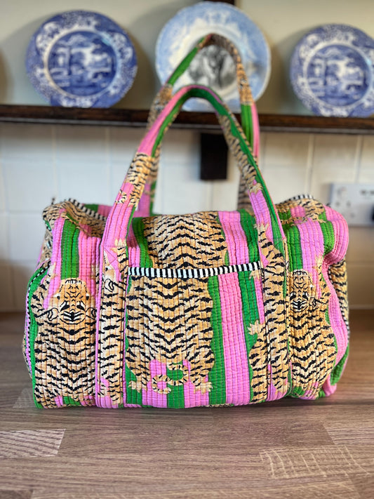 Pink and Green Tiger Weekend Bag