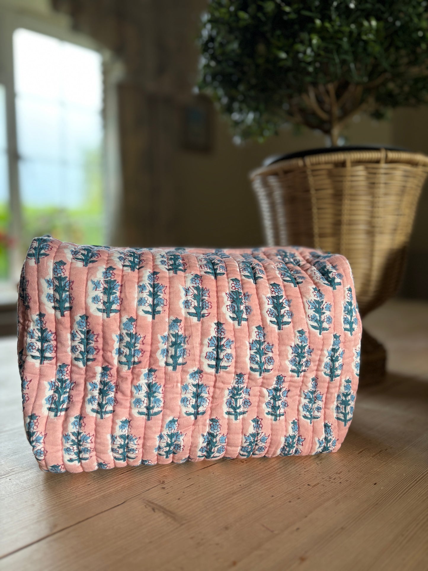 Wisteria Blockprint Travel Wash Bag
