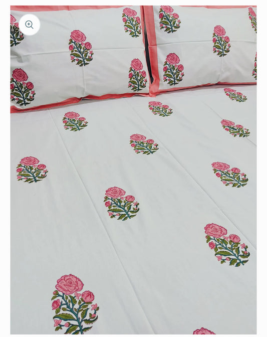 Rose King Size Fitted Bedsheet with Pillowcases