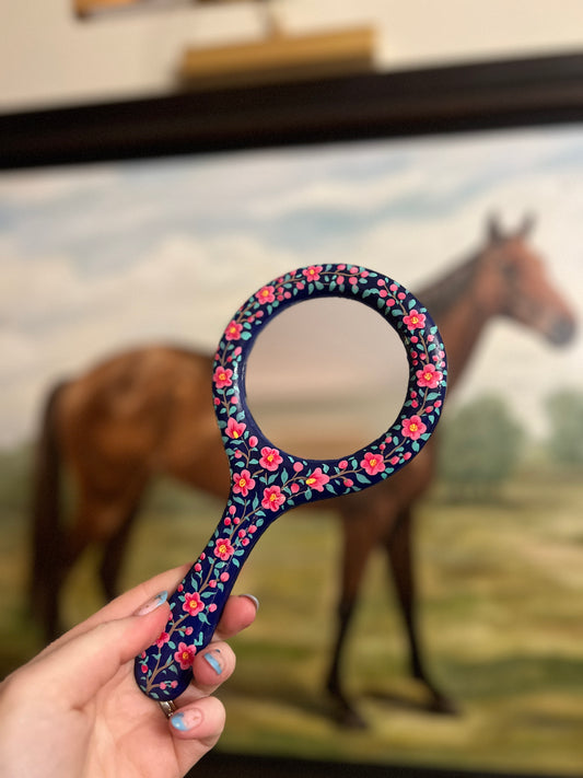Navy floral Handpainted mirror