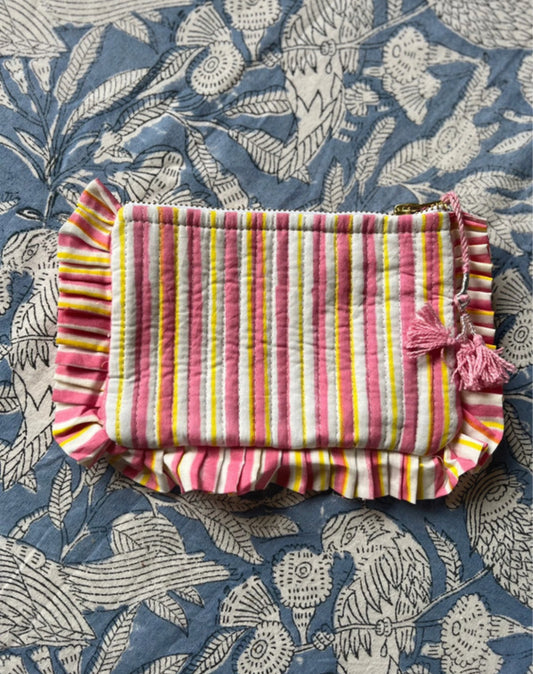 Pink and Yellow Stripe Pouch