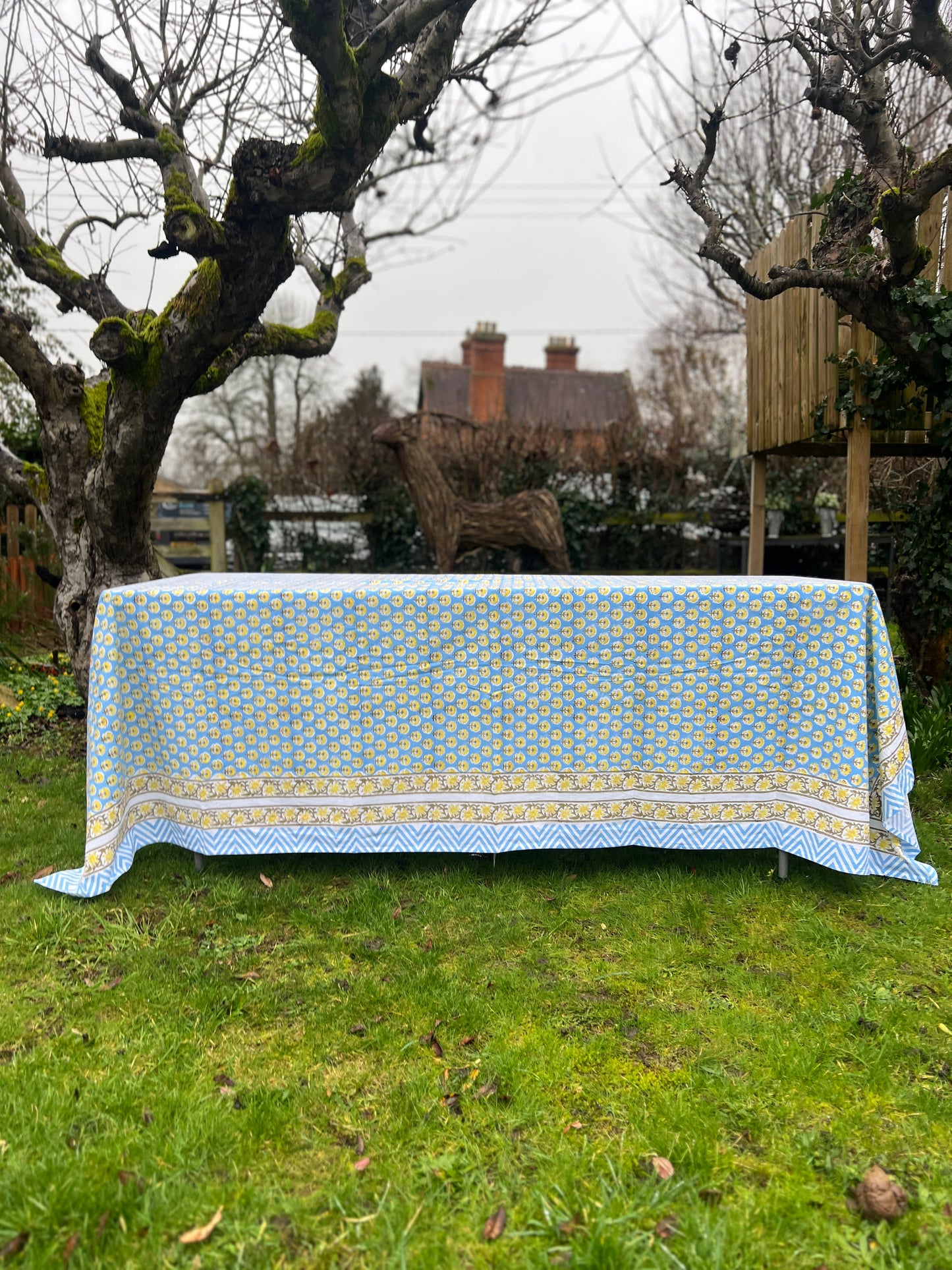 Blue and Yellow Booti Tablecloth