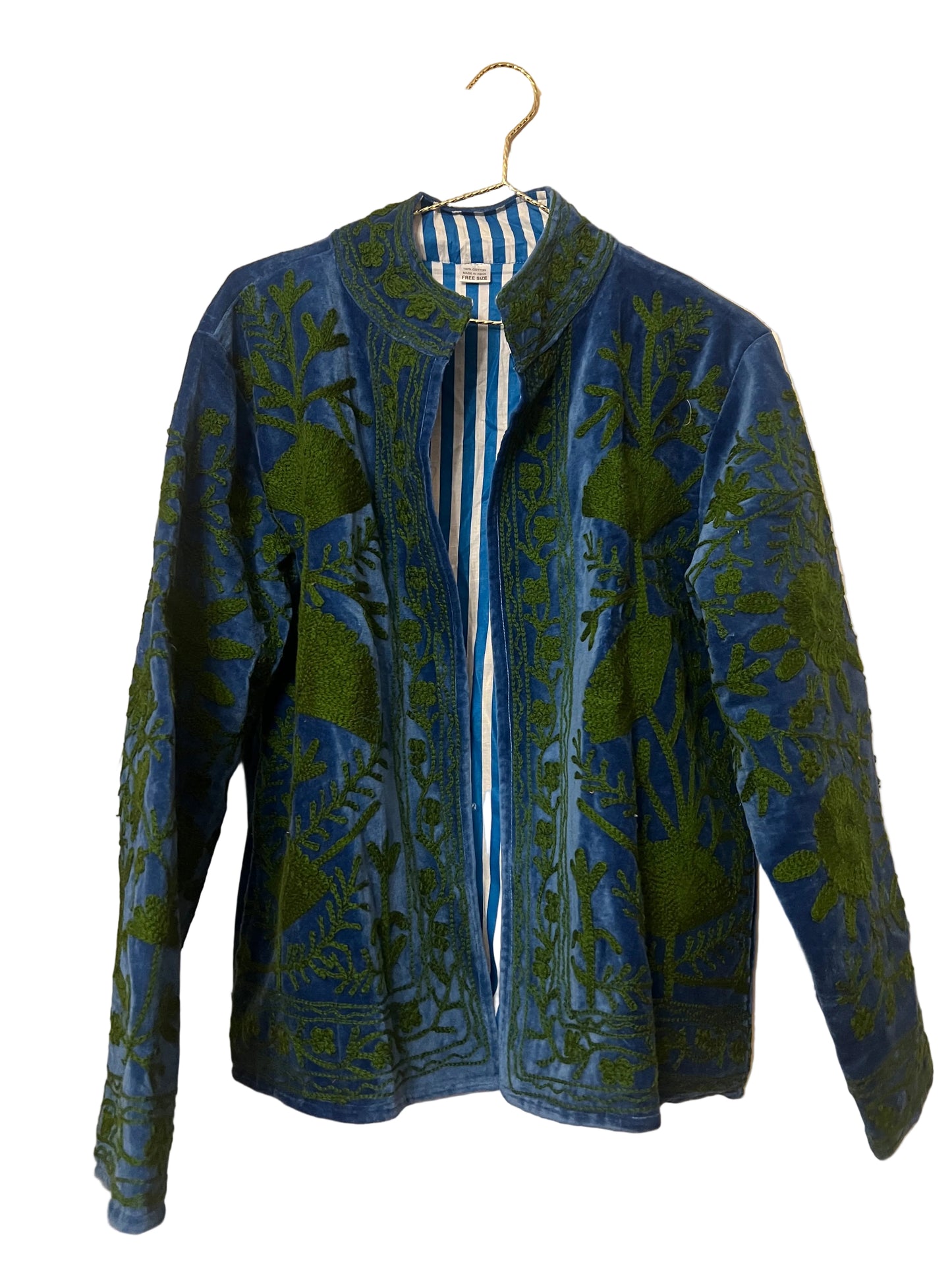 Blue and Green Velvet Suzani Jacket