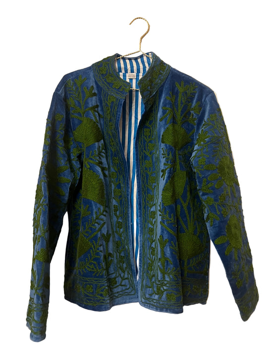 Blue and Green Velvet Suzani Jacket