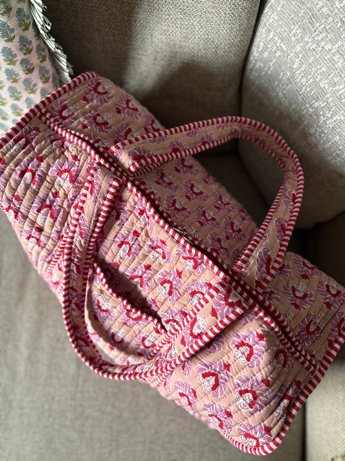 Blushing Rose Blockprint Weekend Bag