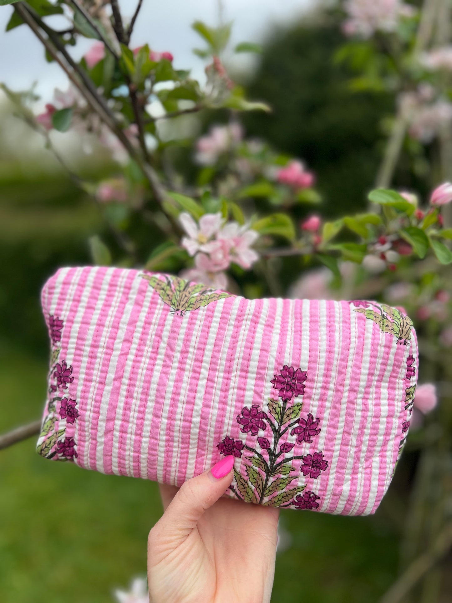 Pink Spring Blossom Blockprint Washbag