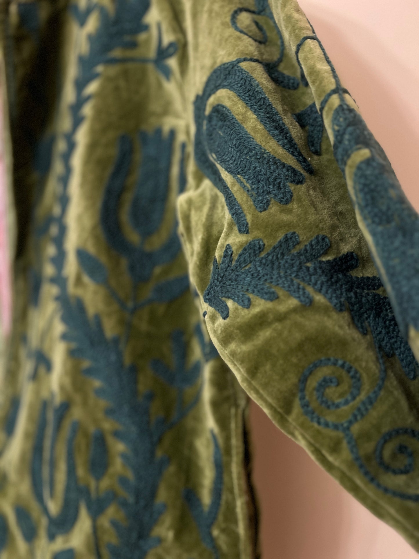 Sage Green Velvet Suzani Jacket