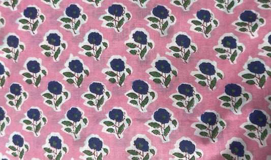 Pink Peony Block Print Cotton Summer Dress | Pink Floral Puff Sleeve Dress with Pockets