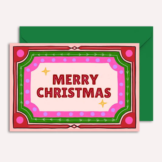 "Merry Christmas" Card | Retro Hand Drawn Border