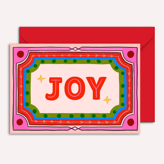 "Joy" Christmas Card | Colourful Frame Illustration