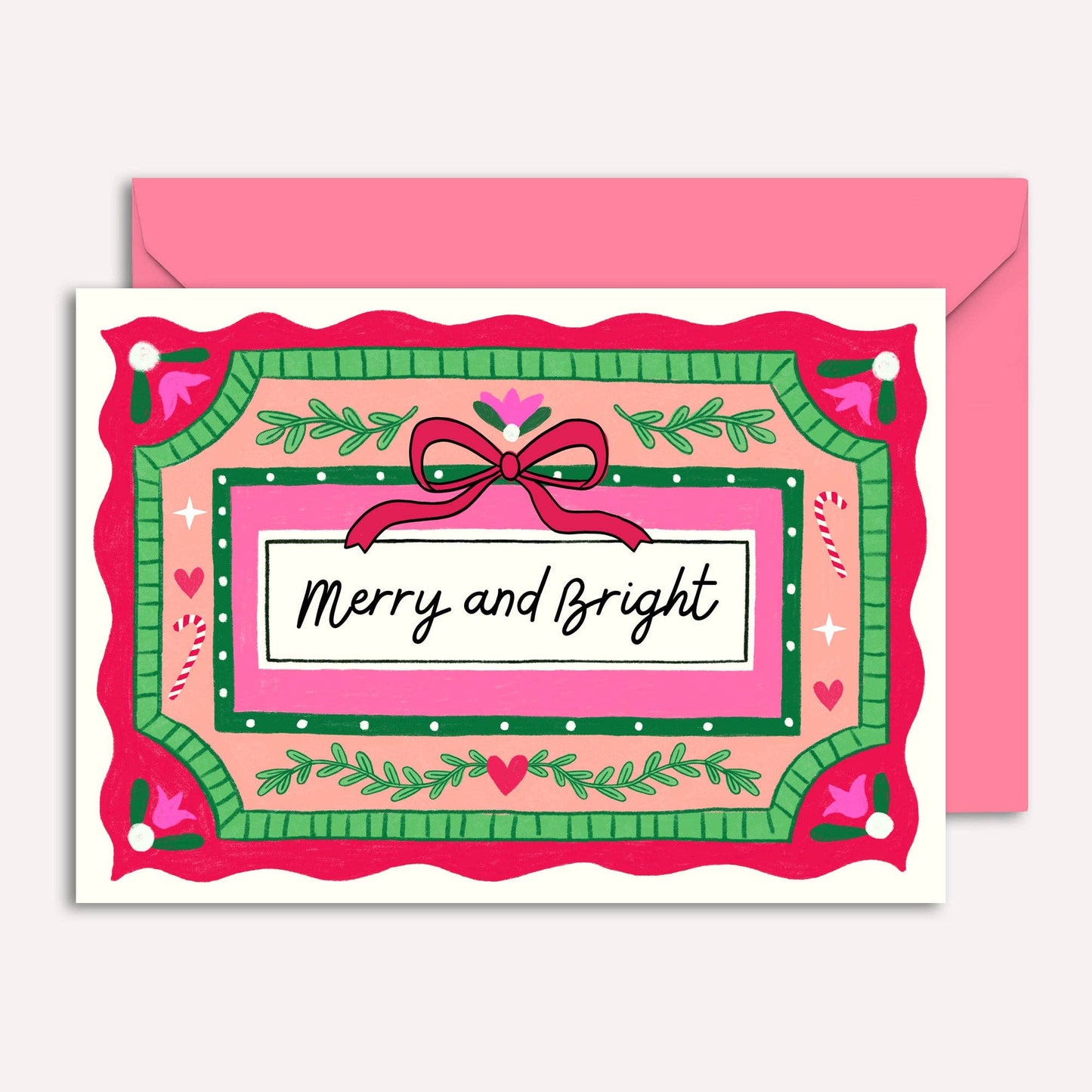 "Merry and Bright" Christmas Card | Colourful Frame Drawing